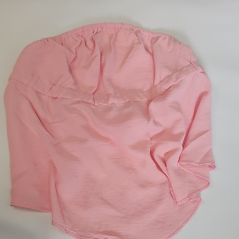 She + Sky Pink Ruffled Peter Pan Collar Blouse